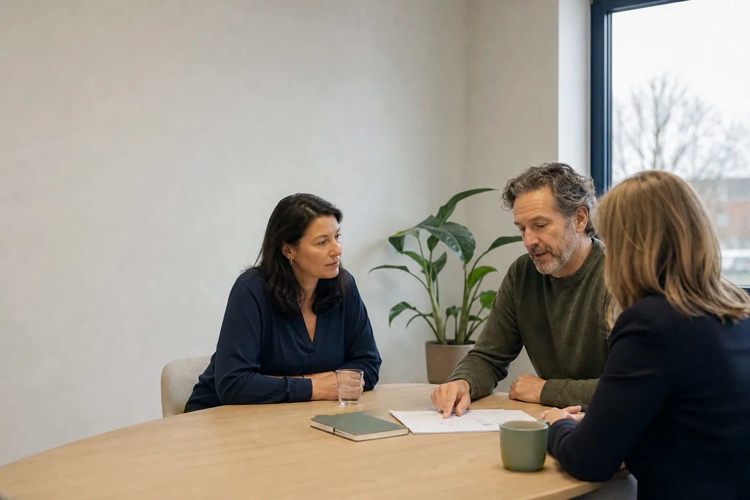 Arbeidsdeskundige bespreekt samen met professionals een werkplan